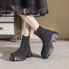 LBSFY  -  35-41 2024 Autumn New Breathable Short Boots Shoes Platform Bottom Women's Socks Boots