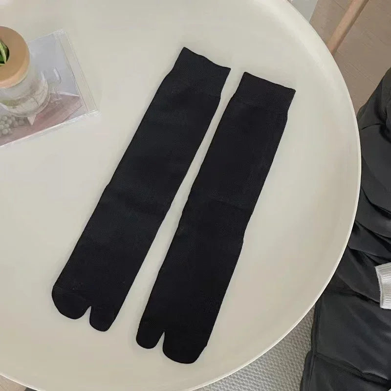 Lbsfy 1/3pairs Cotton Two-Toed Thigh High Socks Women Girls Two Fingers Stockings Long Tube Split Toe Socks Black White Harajuku Sox