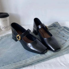 LBSFY -New Style Fashionable Designer Vintage Women Mary Jane Shoes Women's Square Toe Shoes Spring Autumn Elegant Low Heels Sandals
