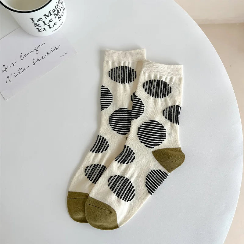 Lbsfy Women Socks Cotton Spring Autumn Japanese Style Harajuku Comfort Hip Hop Cute Classic Short Crew Dot Socks Girls Gift