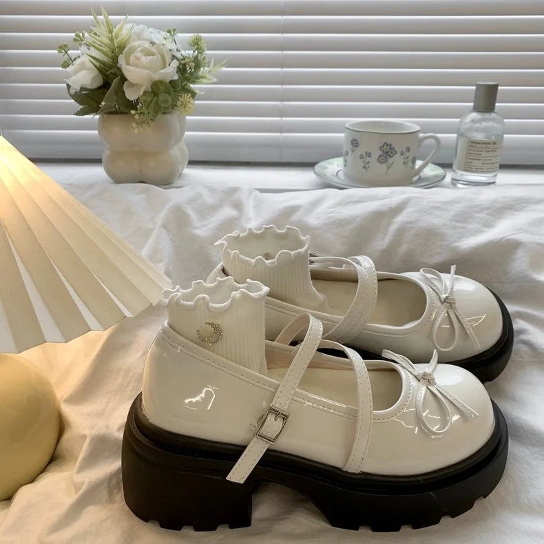 LBSFY -Chunky Platform High Heels Pumps Women Bowknot Shoes 2025 Autumn Leather Buckle Mary Jane Shoes Woman Thick Heeled Lolita Shoes