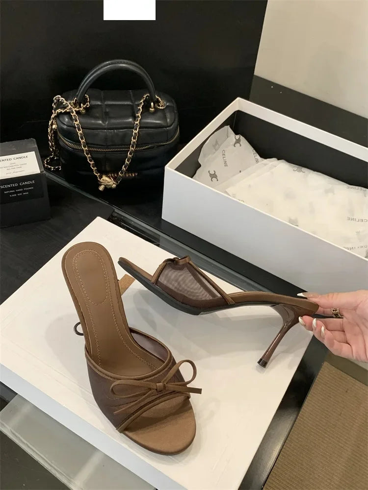 LBSFY -Summer Butterfly-knot Woman Slippers Elegance Stripper Thin Low Heels Ladies Mules Slides Shoes Zapatos De Mujer