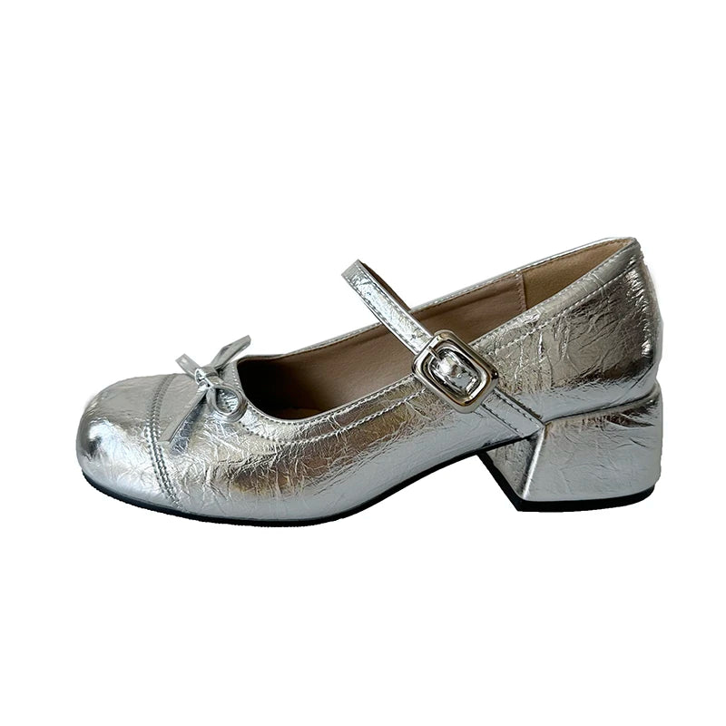 LBSFY -Ballet Style Butterfly-knot Mary Jane Shoes for Women Concise Dress Thick Heel Ladies Footwear