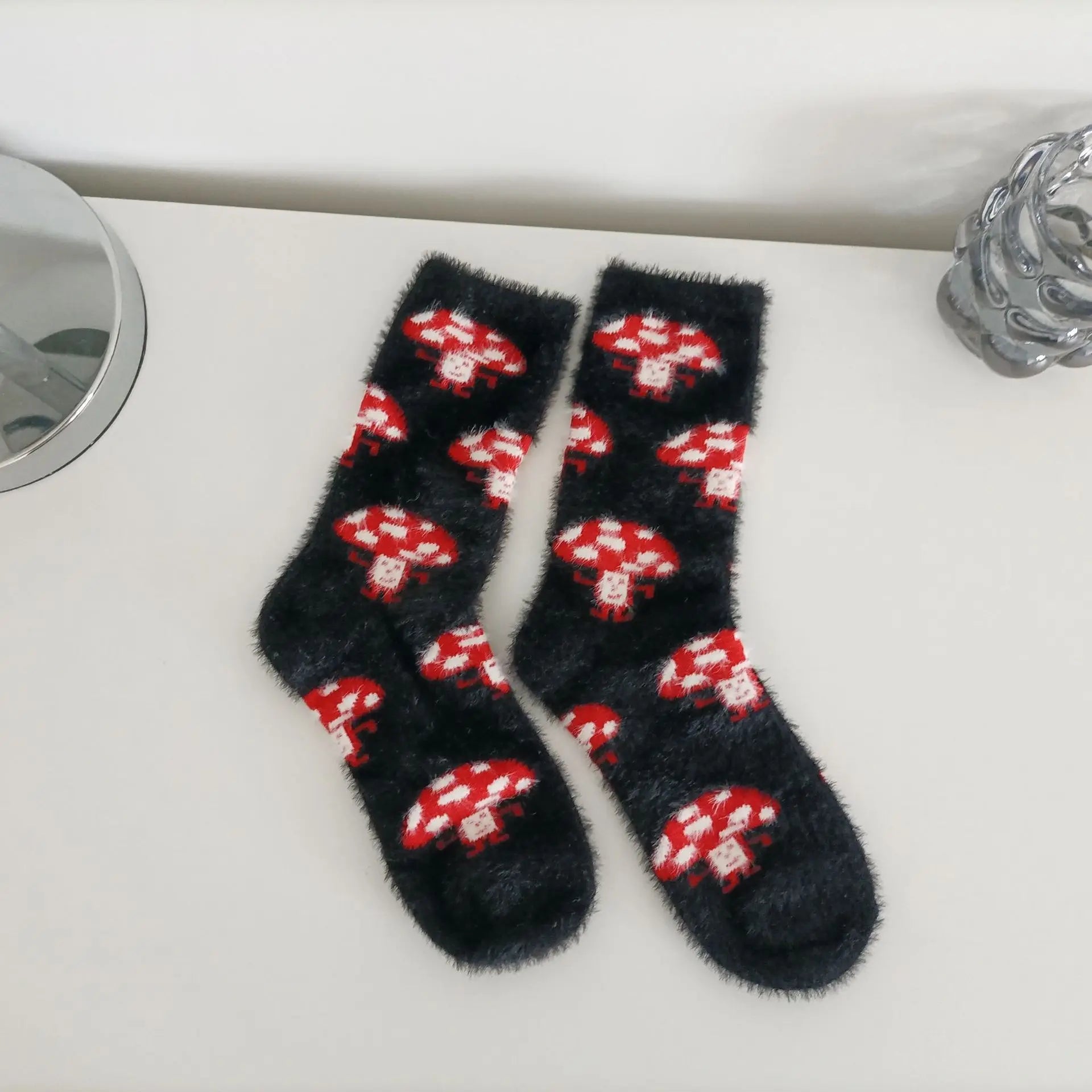 Lbsfy Mink Velvet Socks Women Autumn Winter Cartoon Rabbit Cherry Soft Kawaii Cute Thicken Thermal Coral Velvet Sleep Plush Floor Sock