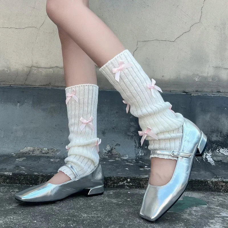 Lbsfy New Japanese Bow JK Knitted Leg Socks Wool Pile Socks Leg Warmer Y2k Punk Harajuku Leg Cover Pile  Korean Leg Socks