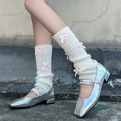 Lbsfy New Japanese Bow JK Knitted Leg Socks Wool Pile Socks Leg Warmer Y2k Punk Harajuku Leg Cover Pile  Korean Leg Socks