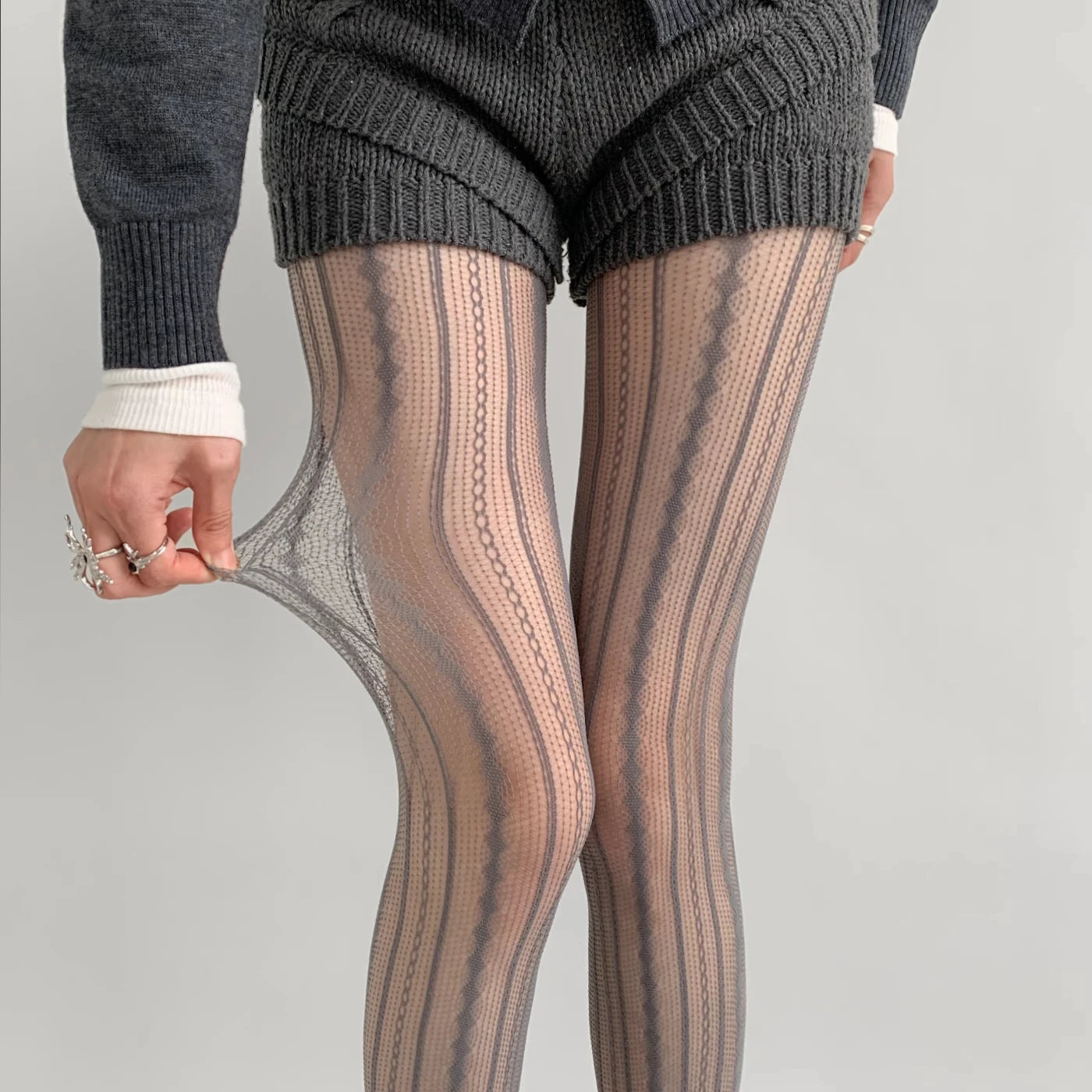 Lbsfy Women Sexy Lace Fishnet Pantyhose Lolita Style Hollow Out Design Red Silk Stockings JK High Waist Striped Tights Christmas Gifts