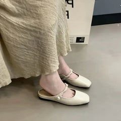 LBSFY -French Style Soft Shallow Heel Slippers Women's Spring Summer Trendy Knitted Outerwear Half Slippers Lazy Person Shoes