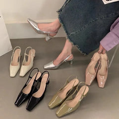 LBSFY -New Women's Shiny High Heels Slingback Women Pumps Metallic Crystal Sandals Pointy Toe Stiletto Heeled Shoes Party Dress Shoes