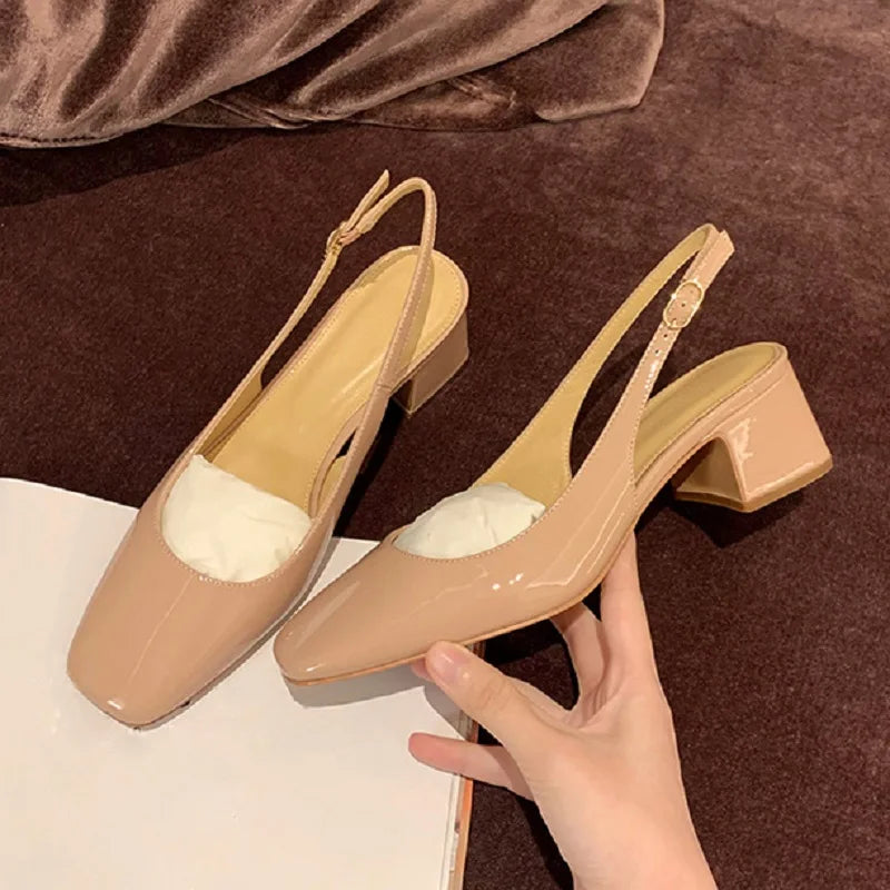 LBSFY -Fashion Spring Autumn Elegant Women Pumps Slip On Loafers Round Toe Square Heels Belt Buckle Casual Comfortable Shoes