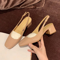 LBSFY -Fashion Spring Autumn Elegant Women Pumps Slip On Loafers Round Toe Square Heels Belt Buckle Casual Comfortable Shoes
