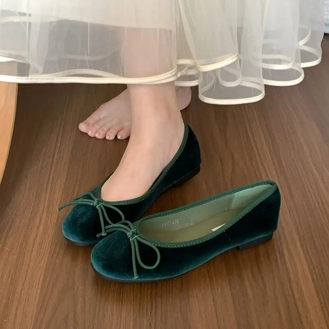 LBSFY -Brand Women Velvet Flats Round Toe Shallow Soft Ballerina Shoes Ladies Casual Dress Shoes Ballet Loafers Classics Mujer