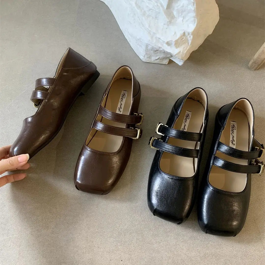 LBSFY -New Brand Women Flat Shoes Fashion Square Toe Shallow Ladies Mary Jane Shoes Soft Sole Outdoor Laofer Shoe Mujer