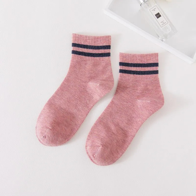 Lbsfy Women Stripes Socks For Girls Gift Autumn Winter Spring Cotton Ladies Middle Tube Short Crew Striped Socks Harajuku Streetwear