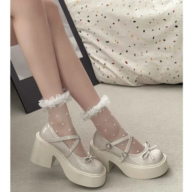 LBSFY -Lolita Shoes Women Japanese Style Mary Jane Shoes Women Vintage Shallow High Heels Chunky Platform Shoes Cosplay Female Sandals