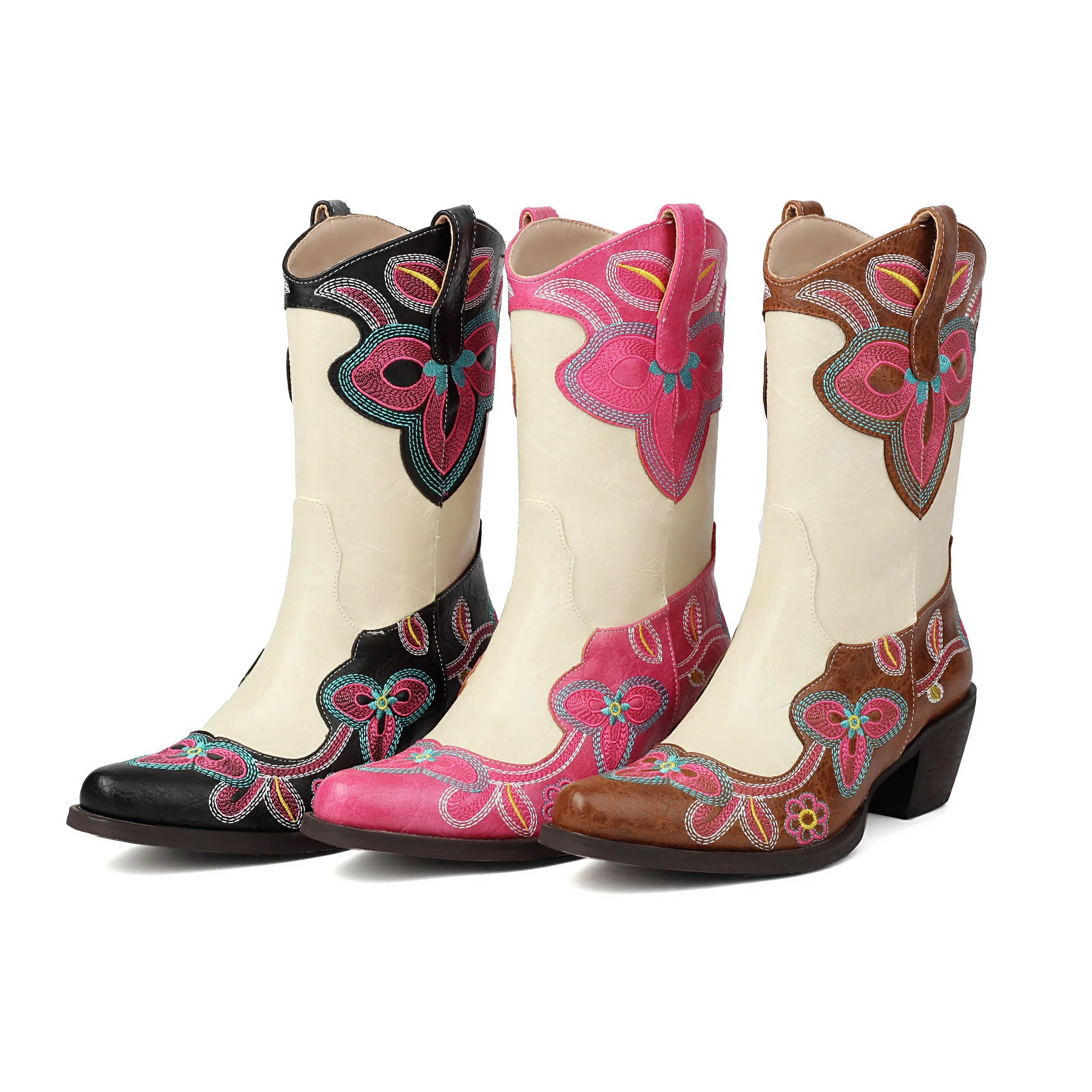 LBSFY  -  Pink Cowboy Boots For Women Embroidered Size 43 Ankle Boots Cowgirl Outfit Shoes