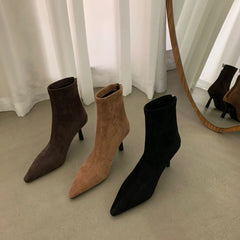 LBSFY  - Winter women's boots mid-heel suede ankle boots Women's shoes with velvet pointed ankle boots fashion boot high heel shoes