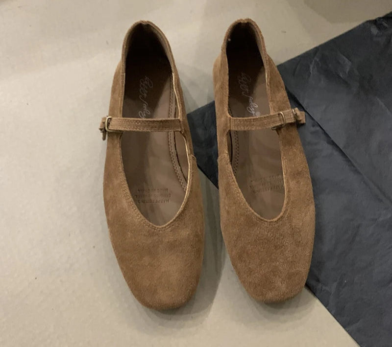 LBSFY -2025 Autumn Fashion Flat Ballet Shoes Women Shallow Ballet Leather Round Toe Female Ballerina Soft Moccasin Mary Janes Shoes