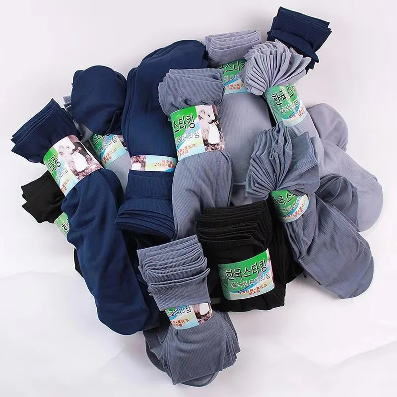 Lbsfy 10/20pairs Men's Summer Thin Ice Silk Mid-Calf Socks Solid Business Socks Breathable Spring Ultra-Thin Ankle Bamboo Fiber Socks