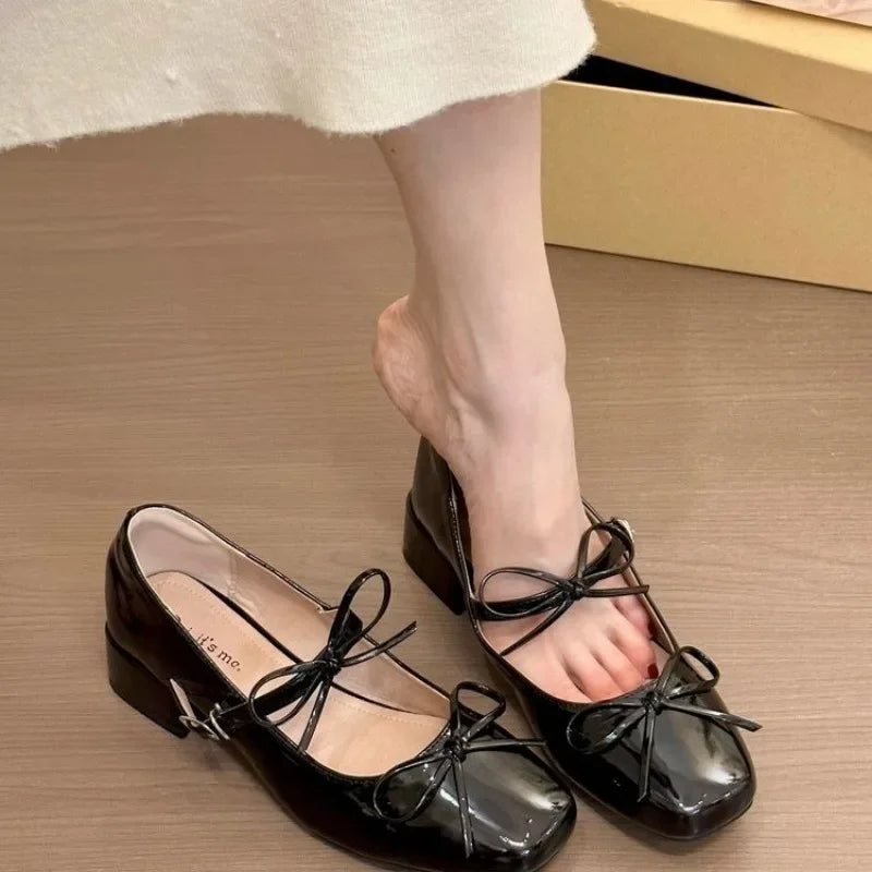 LBSFY -Women's Shoes 2025 Brand Buckle Strap Women's High Heels Fashion Butterfly-knot New Solid Square Toe Best Seller Mary Jane Shoes