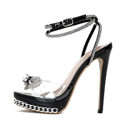 LBSFY  -Summer Fashion Crystal Bowknot Transparent Sandals Women Silver Chain Designer High Heels platform Shoes Sandalias