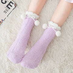 Lbsfy Socks Women Ladies Girls Warm Knee Cute Kawaii Sweet Style Autumn Winter Soild Warm Coral Fleece Warm Thick Home Socks Stockings