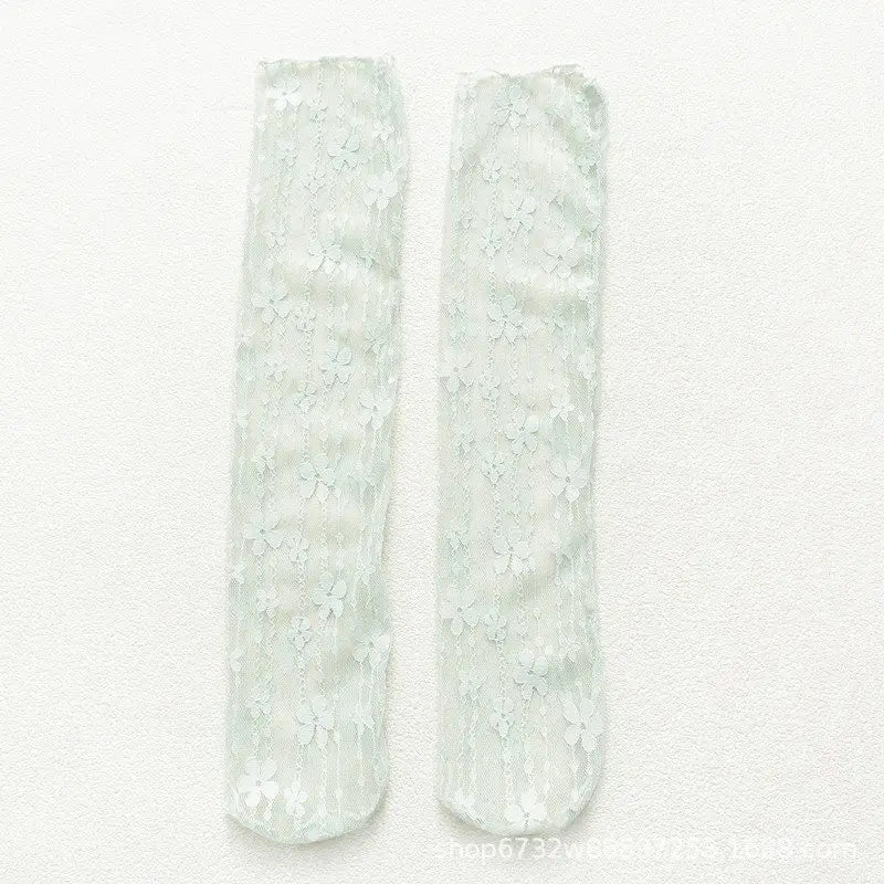 Lbsfy Women Lace Flower Hollow-Out Socks Retro Lolita Cute Summer Thin Middle Tube Transparent Socks Sweet Breathable Designer Socks