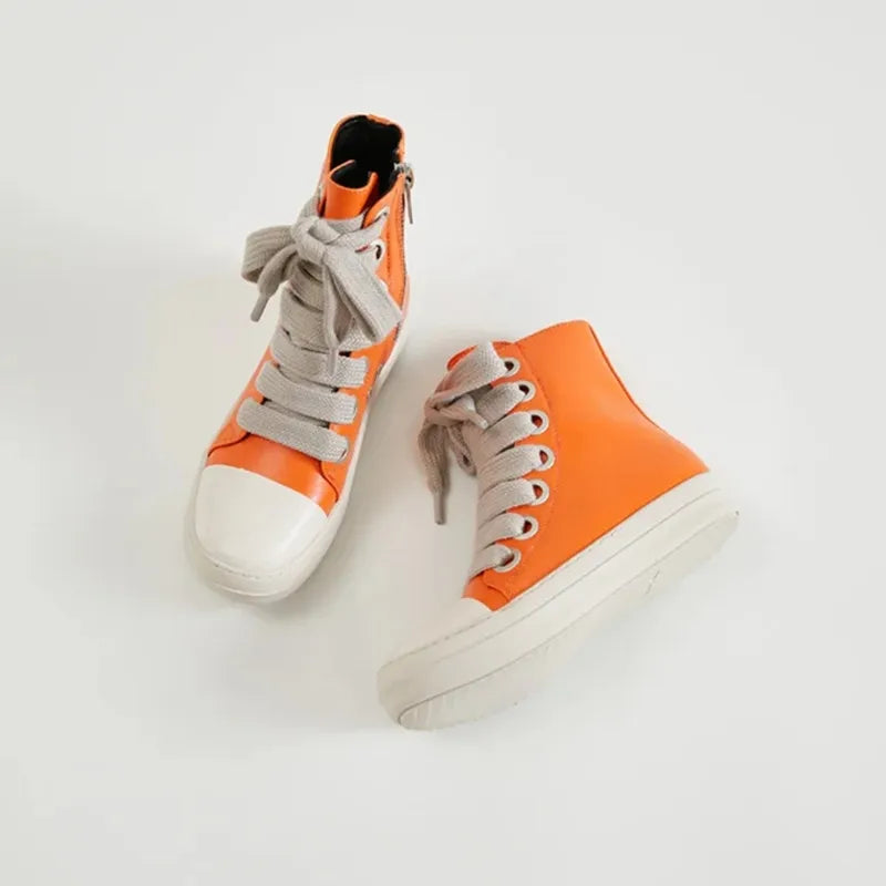 Lbsfy New Women Sneakers High-top Flat Casual Sport Shoes With Thick Lace Up European And American Style Unisex Couple Shoes