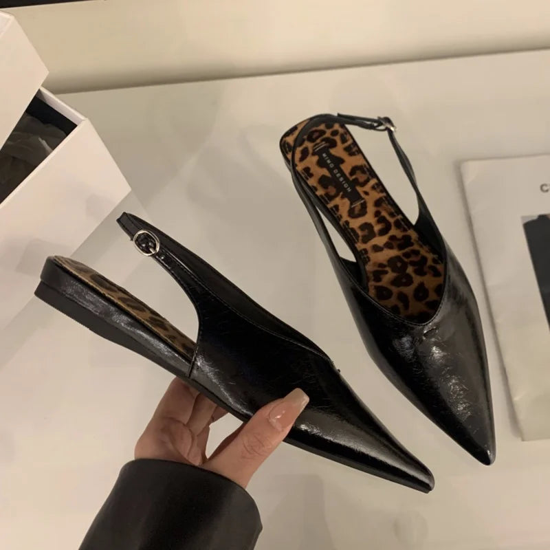 LBSFY  -Brand Women Sandals Pointed Toe Elegant Flat-heel Shoes Summer Fashion Slingback Woman Mules Shoes Pumps Dress Shoes Mu