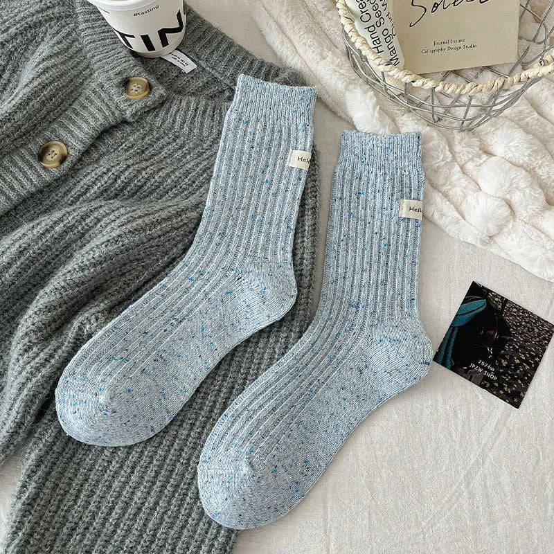 Lbsfy Wool Socks For Women Japanese Style Girls Loose Socks Wool Warm Dot yarn Casual Simple Casual Striped Female Thick Socks Soft