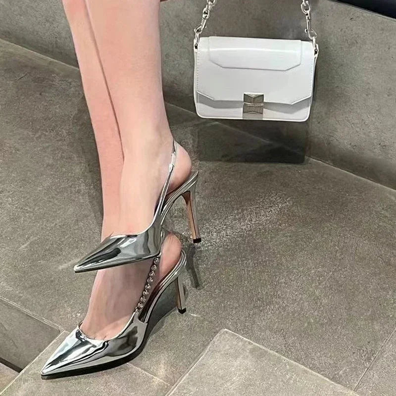 LBSFY  -  New Water Diamond Exquisitely Beautiful Pointed High Heels, Feminine Temperament Celebrity Thin Heel  Baotou Sandals Female