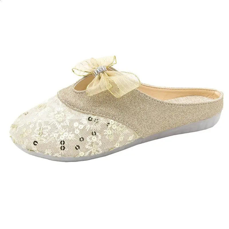 LBSFY  -  Loafers Flat Shoes Female Butterfly-Knot Ladies' Slippers Luxury Slides Low Cover Toe Lace Slipers Women Designer Summer 2024 Ru