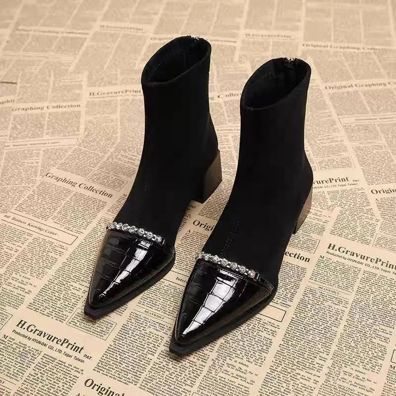 LBSFY -Pointed Toe Women Snow Ankle Boots High Heels Sexy Shoes Chunky Designer Chelsea Boots Winter New Trend Goth Botas De Mujer