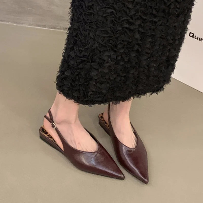LBSFY  -Brand Women Sandals Pointed Toe Elegant Flat-heel Shoes Summer Fashion Slingback Woman Mules Shoes Pumps Dress Shoes Mu