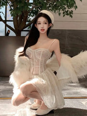 LBSFY -Y2K Sweet Lace Mini Dress Sexy Spaghetti Straps Lace-up A-Line Princess Birthday Party Dresses Female Prom Short Vestidos Mujer