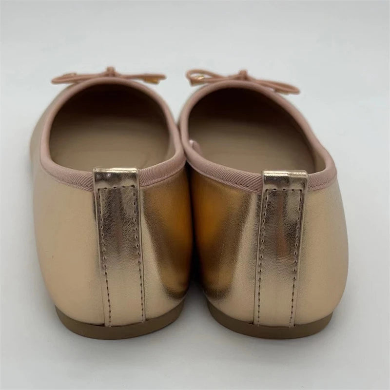 LBSFY -Elegant Bowknot Ballerina Women's Flat Round Toe Comfort Slip-On Ladies Loafers Leather Single Mules Shoes