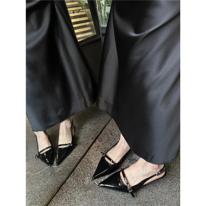 LBSFY -Pointed Toe Buckle Strap Ladies Sandals Solid Shallow Fashion Sexy Party Slingbacks 2025 Summer High Heeled Shoes Woman Pumps