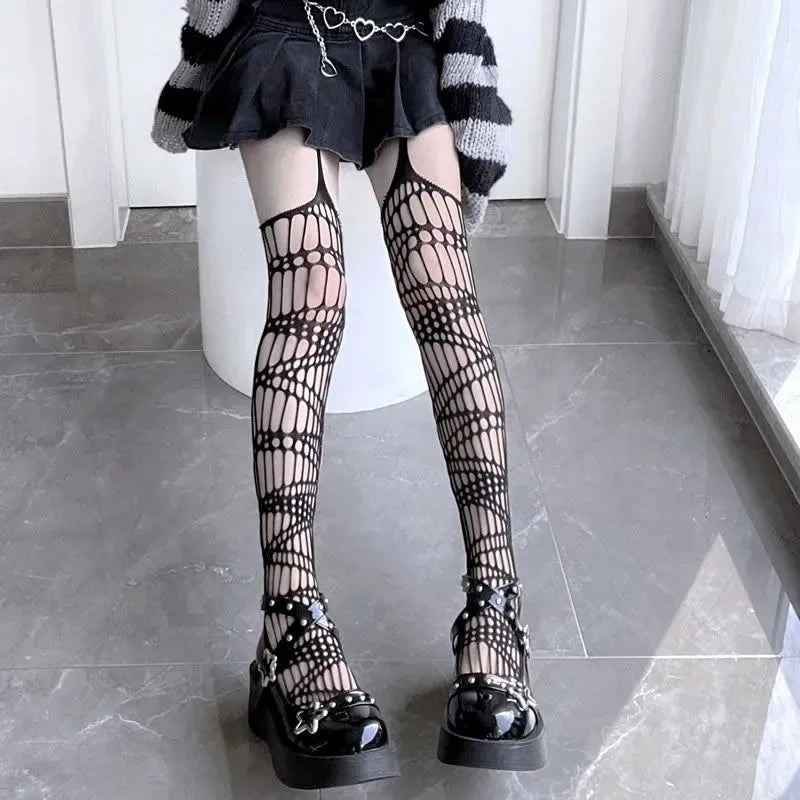 Lbsfy Lolita Girls Cute Pentacle Print Tights Women Sexy Gothic Punk Magical Five-Pointed Star Mesh Fish Net Pantyhose Body Stockings