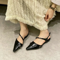 LBSFY  - Fashion Women Sandals Pointed Toe Flat Heels Black Brown White Metal Chain Cross Strap Flats Sandals Dress Shoes Woman Size 39