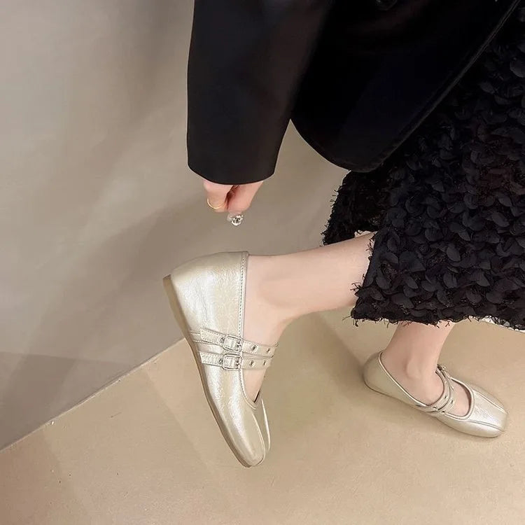 LBSFY -Designer's Minimalist Internal Increase Mary Jane Shoes Women's Belt Buckle Ballet Shoes 2025 Elegant Woman Flat Dress Shoes