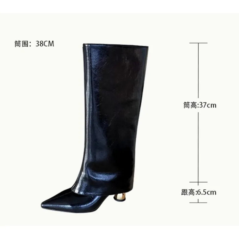 LBSFY -New Style Retro Fashion Pointed-toe Trouser Leg Boots Spring and Autumn Temperament Special-shaped Heels High-end Long-leg Boots