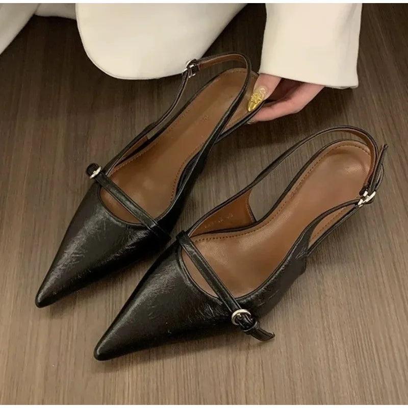 LBSFY -Pointed Toe Buckle Strap Ladies Sandals Gold Shallow Fashion Sexy Party Slingbacks 2026 Summer High Heeled Shoes Woman