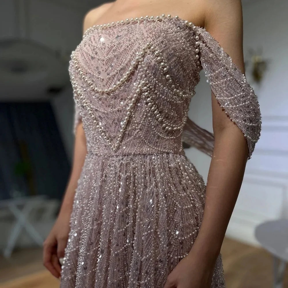 LBSFY  -Pink Beaded Glitter One Shoulder Wedding Dress A-line vestidos de noche Land-Length