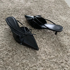 LBSFY -New Fashion Design Butterfly-Knot Pointed Toe Low Thin Heels Mules Slippers Women Pumps Shallow Slingback Sandal Female Shoes