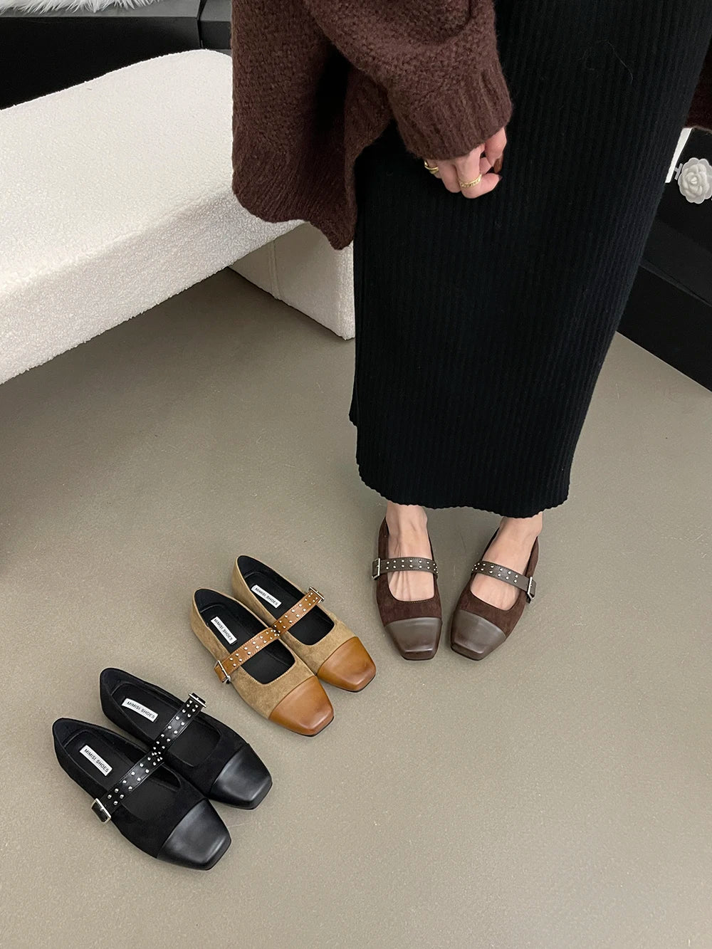 LBSFY  -  Round Toe Women Loafers Mary Janes 2024 New Arrivals Fashion Flats Black Brown Beige Rivet Design Casual Daily Shoes Woman 35-39