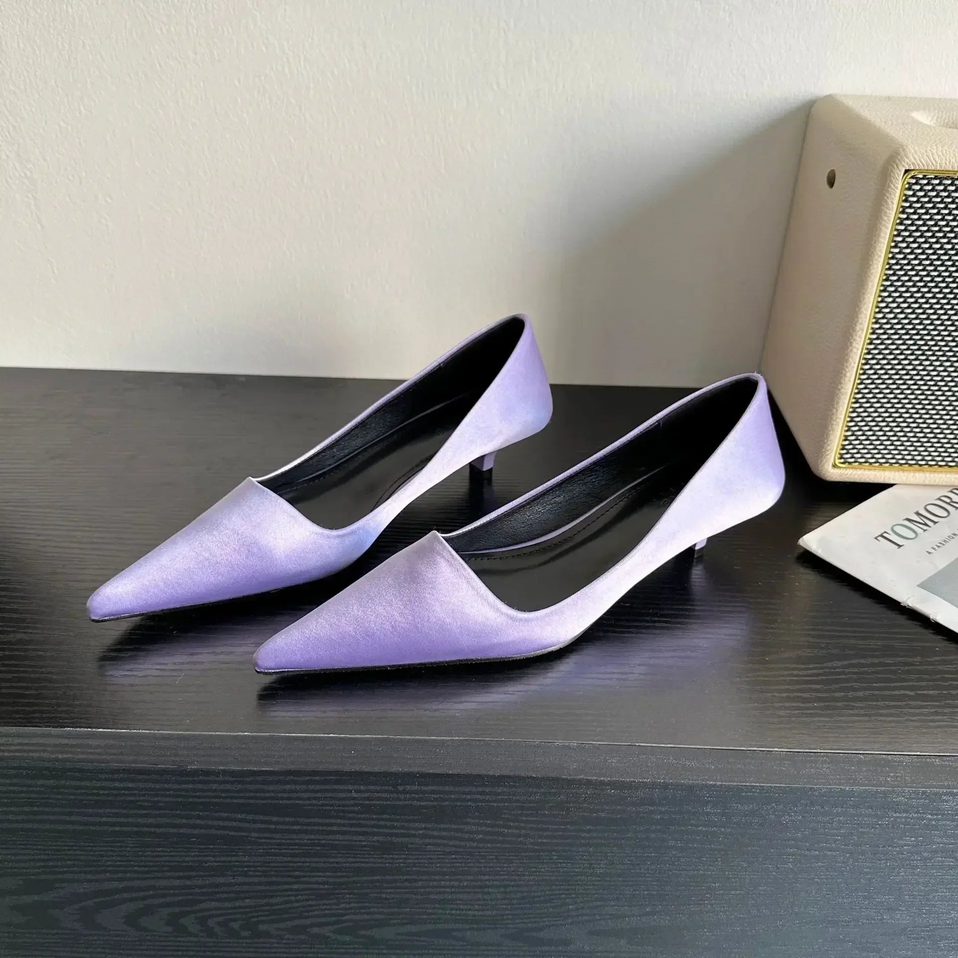 LBSFY  -  Sexy Pointed Toe Satin Low Heel Women Pumps Elegant High Heels 3cm Comfort Shallow Office Mules Shoe Dress Shoes Zapatos Mujer