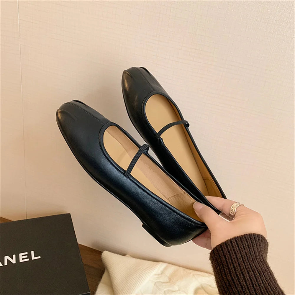 LBSFY  -  Loafers Women 2025 New Spring Round Toe Mary Jane Genuine Leather Shoes Woman Soft Flats Shoes Pink Red Black