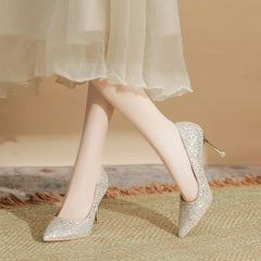 LBSFY  -  Size 30-44 Gold Wedding Shoes Women Stiletto Heel Pointed Toe Sequin Bride High-heeled Shoes