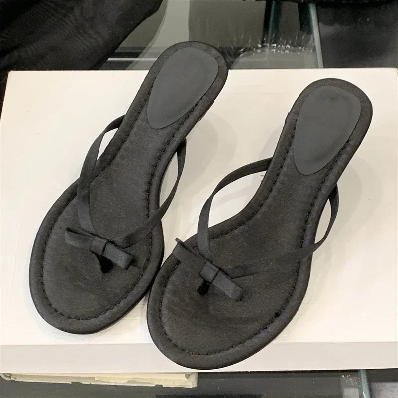 LBSFY -Summer Butterfly-knot Clip Toe Women Slippers Fashion Low Thin Heels Sandals Party Dress Flip Flops Shoes