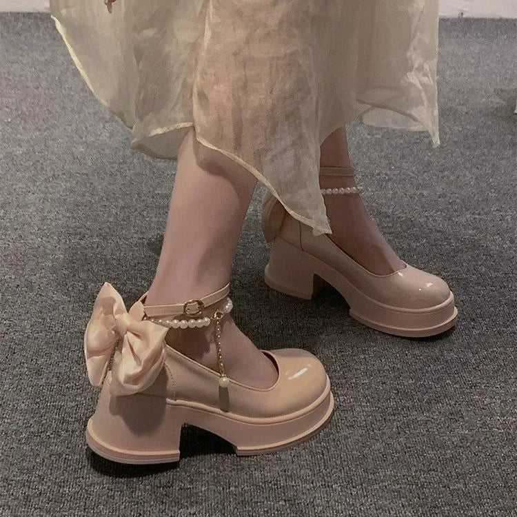 LBSFY -Women Thick Platform Mary Janes Lolita Shoes Party Pumps Summer 2024 New High Heels Sandals Bow Chain Mujer Shoes Oxford Zapatos